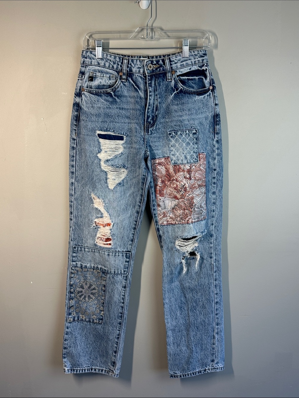 KanCan Pretty in Patchwork High Rise Boyfriend Jeans Size 7(27) Shabby Chic Boho